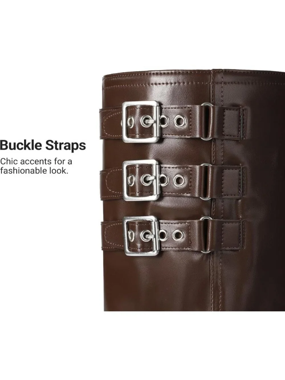 Women's Brown Fashion Adjustable Buckle Low Chunky Heel Comfort Slouchy Boots